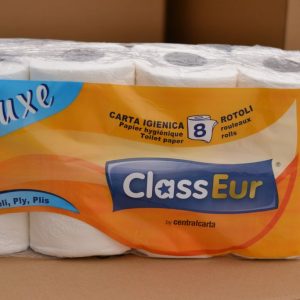 Hartie igienică albă Class Eur, 3 straturi, 8 role/set